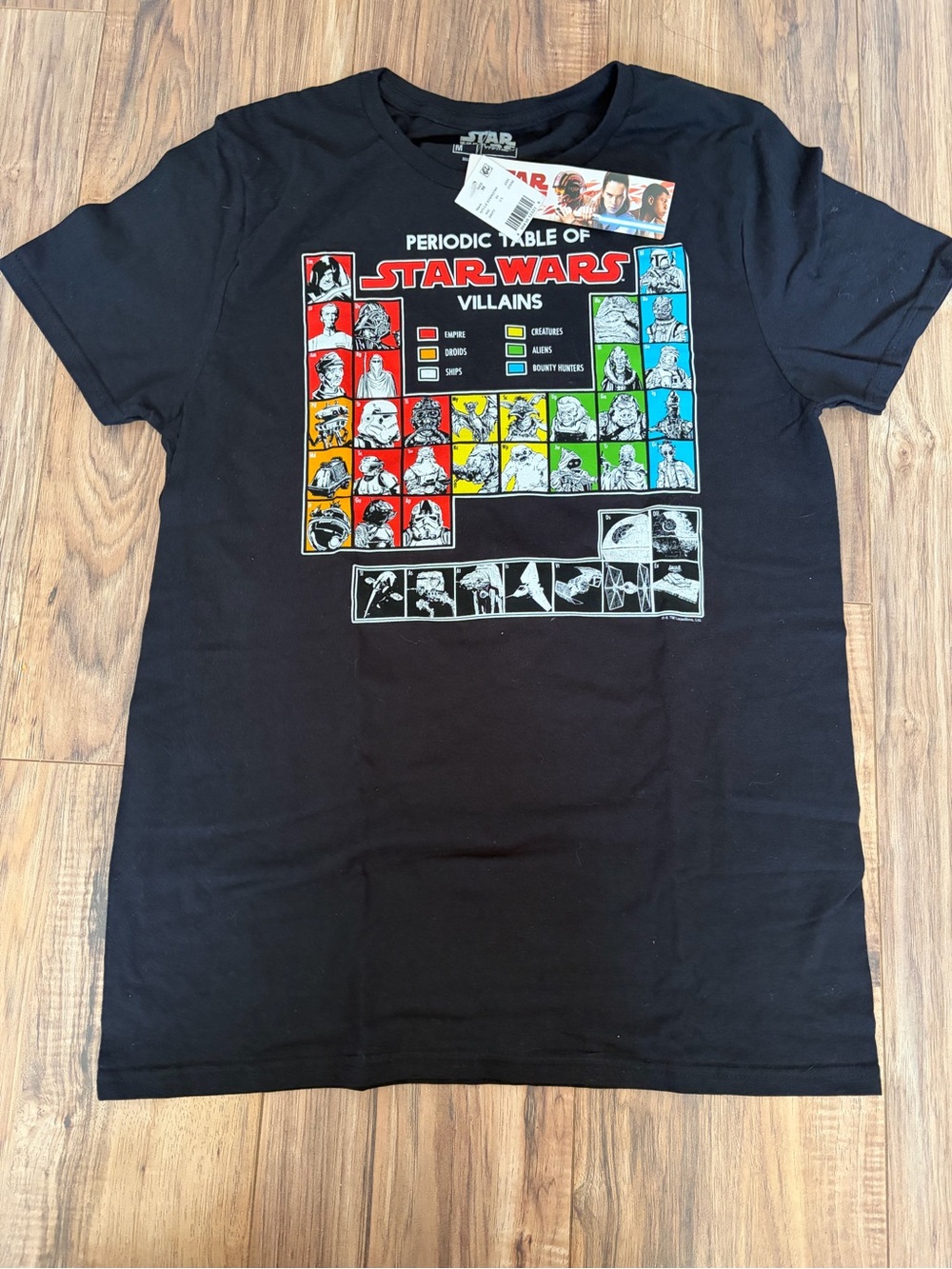 Fifth Sun Black Star Wars Periodic Table Graphic Tee with Red and Yellow Accents